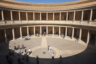 Courtyard inside the Palacio de Carlos V, Palace of Charles V, Alhambra complex, Granada, Spain,