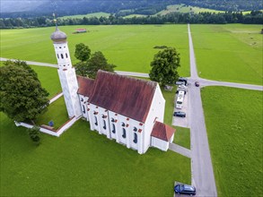 Aerial view of the baroque St. Coloman church near Schwangau in Bavaria, 27.07.2016