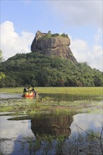 Elephant ride in lake by rock palace, Sigiriya, Central Province, Sri Lanka, Asia