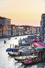 Gondolas with jetty on the Grand Canal, empty, city trip, holiday, travel, tourism, lagoon city,