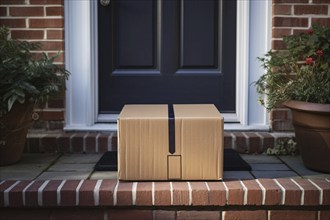 Parcel delivered in fornt of door. KI generiert, generiert AI generated