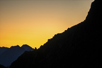 Mountain detail at sunrise, Tschagguns, Rätikon, Montafon, Vorarlberg, Austria, Europe