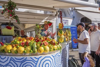 Stall selling juices from tropical fruits, Capri, Campanian Archipelago, Gulf of Naples, Tyrrhenian