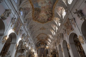 Rockoko interior with altar and vault of the Basilica of St Emmeran, Regensburg, Upper Palatinate,