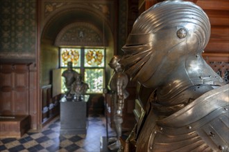 Suit of armour in the Guard Room in the Kasteel van Gaasbeek, medieval castle but renovated in the