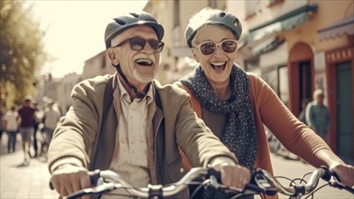 Senior adult couple enjoying a bike ride together, generatvie AI, AI generated