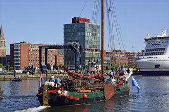 Europe, Germany, Schleswig-Holstein, Kiel, state capital, Baltic Sea, harbour, flat-bottomed ship,