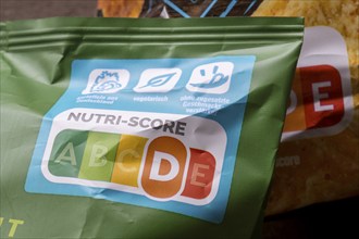 NUTRI-SCORE label on packaging, nutrition labelling system, food traffic light, Baden-Württemberg,