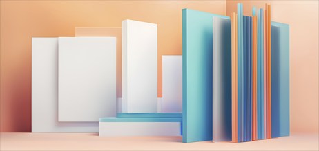 Art gallery with canvas and plastics in a 3D illustration, AI generated