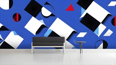 Minimalist illustration featuring abstract shapes to convey fun and ease, wallpaper with blue color