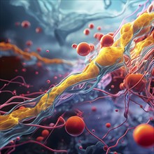 Three dimensional render of cholesterol in blood stream, AI generated