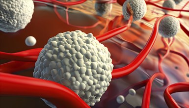 Three dimensional render of cholesterol in blood stream, AI generated