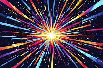 Wallpaper illustration of an explosion of vibrant fireworks colors in a night sky, symbol for happy