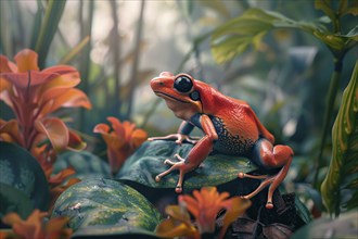 Poison dart frog on leaves, AI generated