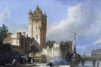 The Gothic towers of Ellfeld, Germany, Historical, digitally restored reproduction from a 19th