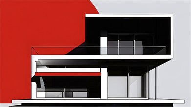 AI generated minimalistic architecture house design in monochrome grey structure with vibrant red