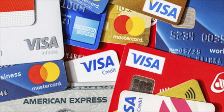 Credit cards from VISA, Mastercard and American Express in Stuttgart, Germany, Europe