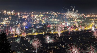 Stuttgart welcomes the New Year 2024 with fireworks over the city centre. In the centre of the