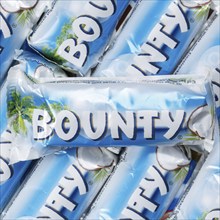 Bounty chocolate bar from Mars Inc. as a square background