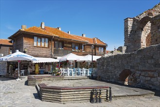 Traditional two-storey wooden house with restaurant and adjoining shops, Black Sea, Nesebar,