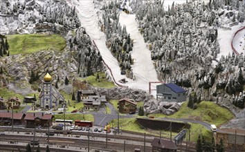 Railway station in the mountains of Austria at Miniatur Wunderland Hamburg, Germany, Europe