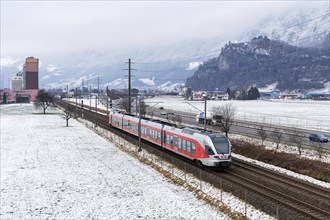 Stadler Flirt 3 train operated by Südostbahn in Flums, Switzerland, Europe