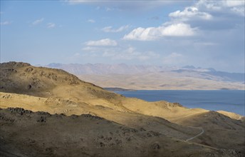 Mountain landscape with Lake Song Kul, Naryn region, Kyrgyzstan, Asia