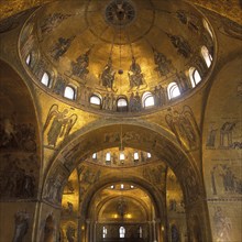 Golden ceiling mosaics in the Basilica di San Marco, St Mark's Basilica, Venice, Veneto, Italy,