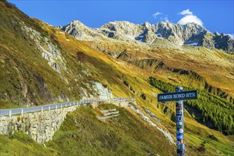 View of road James Bond Street to pass Furkapass, valley of Urserental, Kanton Uri, Swiss Alps,