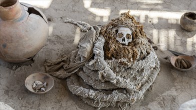 Mummy in the Cemetery of Chauchilla, Chauchilla Cemetery, Nazca, Peru, South America