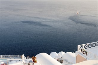 Santorini traditional minimal white and blue architecture. Cyclades Greek islands, Greece, Europe