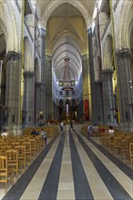 Lille, France, September 1, 2018: Central nave of the Basilica of Notre Dame de la Treille. Lille,