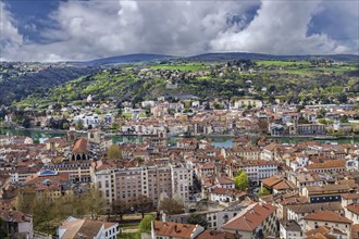 An aerial view of Vienne from hill of Pipet, France, Europe