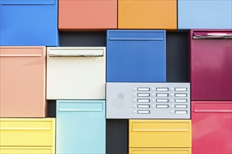 Closeup shot of many colorful mailboxes