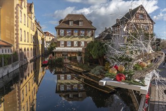 Little Venice with street decorations during the Christmas period in the city of Colmar. Alsace,