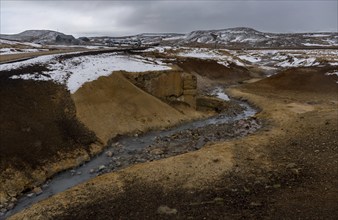 Gunnuhver geothermal hot springs field at Reykjanes Peninsula. Grintavik Iceland in spring