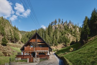 Panoramic view of beautiful mountain landscape in the Bavarian Alps with village of Berchtesgaden