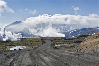 MUTNOVSKY VOLCANO, KAMCHATKA, RUSSIA, SEP 21, 2011: View of the road to Mutnovskaya Geothermal