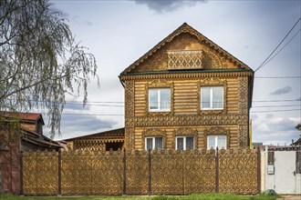 Wooden house with carvings in the city of Arzamas, Russia, Europe