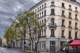 Street with historical houses in Lyon downtown, France, Europe