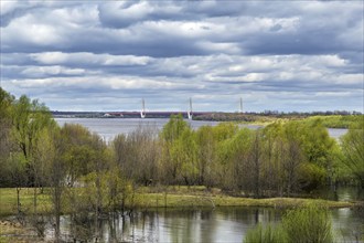 Landscape with a bridge over the Oka river near Murom city, Russia, Europe