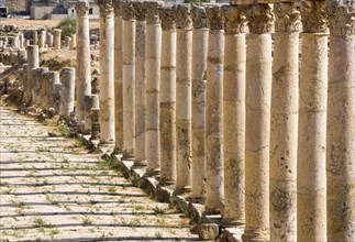 Ancient columns from Jerash Roman city in Jordan. This street is called the Cardo or Colonnaded