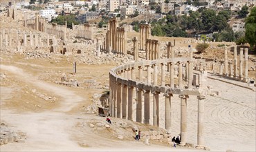 JERASH, JORDAN, OCTOBER 23: Ancient ruins of the Roman Plaza in Jerash ancient city in Jordan