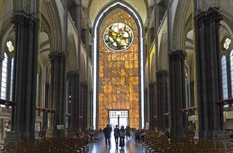 Lille, France, September 1, 2018: Central nave of the Basilica of Notre Dame de la Treille. Lille,