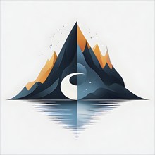 Minimalist illustration of an abstract mountain that cycles through day and night, symbolizing