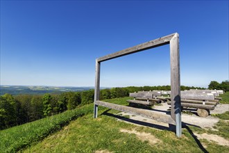 Open-air cinema on a mountain peak, panoramic view of the Teutoburg Forest and Weserbergland,