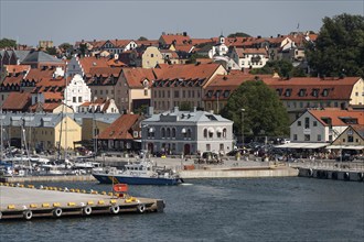 Old town with harbour, former Hanseatic city of Visby, UNESCO World Heritage Site, Gotland Island,