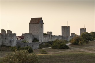 Old city wall with defence towers, former Hanseatic city of Visby, UNESCO World Heritage Site,