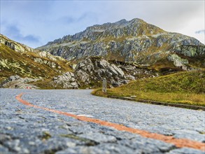 View of road Tremola to pass Gotthardpass, Valley Leventina, Kanton Tessin, Swiss Alps,