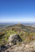 View from the Zeller Horn vantage point on the Albtrauf over the Zollernalb with Hohenzollern